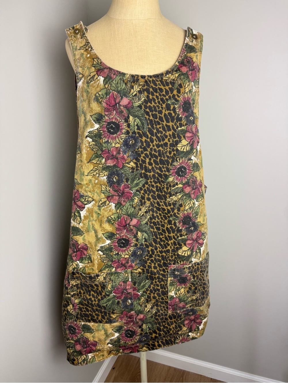 Floral Leopard Print Mini Dress in Mustard and Pink